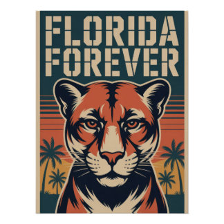 Florida Panther Forever Vintage Travel Poster Art 
