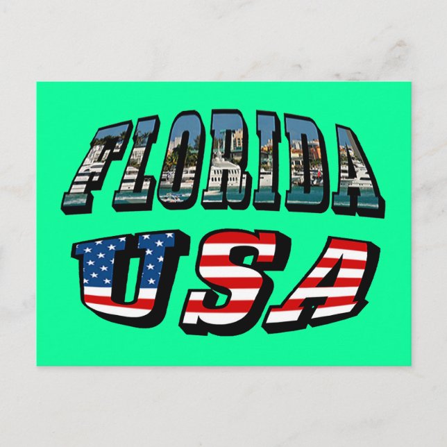Florida Picture und USA Flag Text Postkarte (Vorderseite)