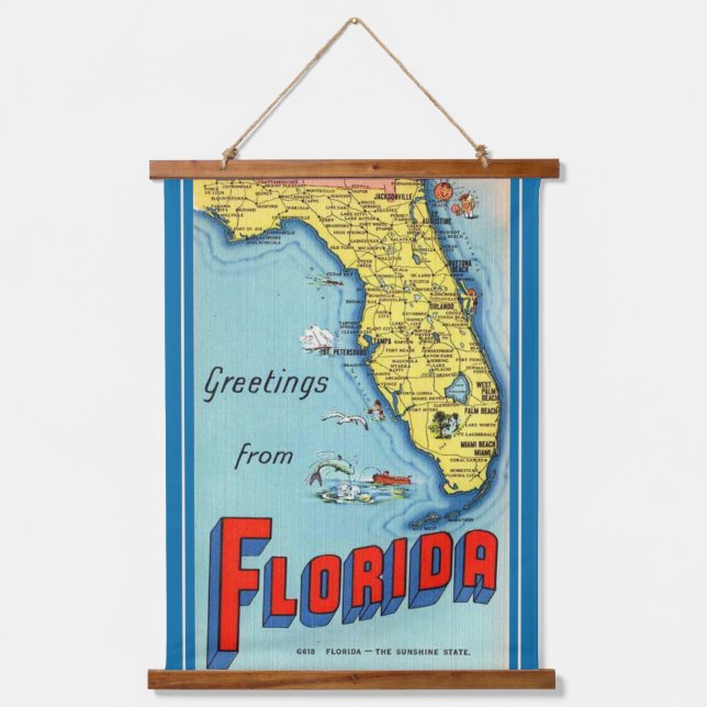 Florida Postcard Wandteppich Mit Holzrahmen (Vorderseite)