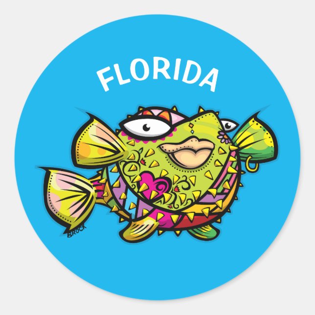 Florida Pufffisch Runder Aufkleber (Vorderseite)