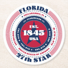 Florida Red White Blue Typografie Runder Pappuntersetzer