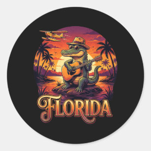 Florida Reise Urlaub Alligator Sonnenuntergang Ret Runder Aufkleber