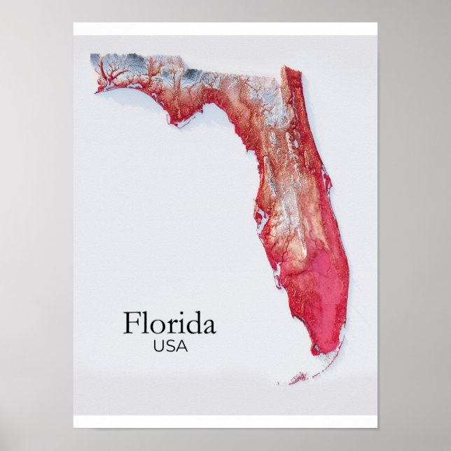 Florida Reliefkarte Rote Textur Poster (Vorne)