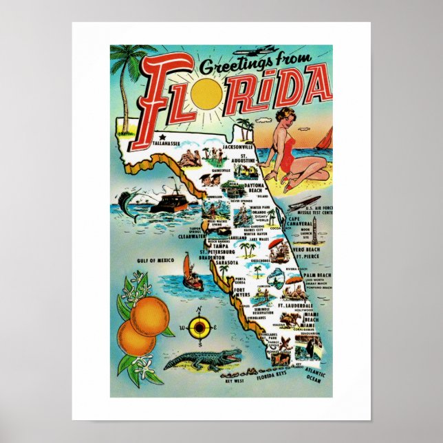 Florida Retro 12x16 Map Pposter Poster (Vorne)