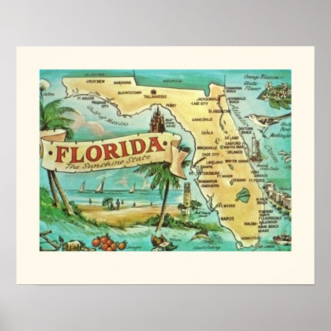 Florida Retro 16x20 Map Poster (Vorne)