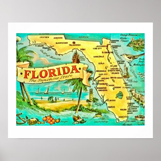 Florida Retro 20x16 Map Poster (Vorne)