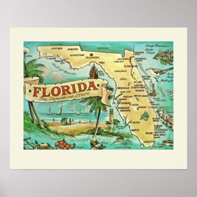 Florida Retro-Kartenposter Poster (Vorne)