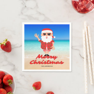 Florida Santa am Strand Frohe Weihnachten Serviette