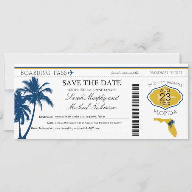 Florida Save the Date Boarding Pass (Vorderseite)