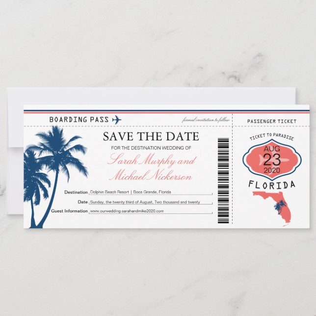 Florida Save the Date Boarding Pass (Vorderseite)