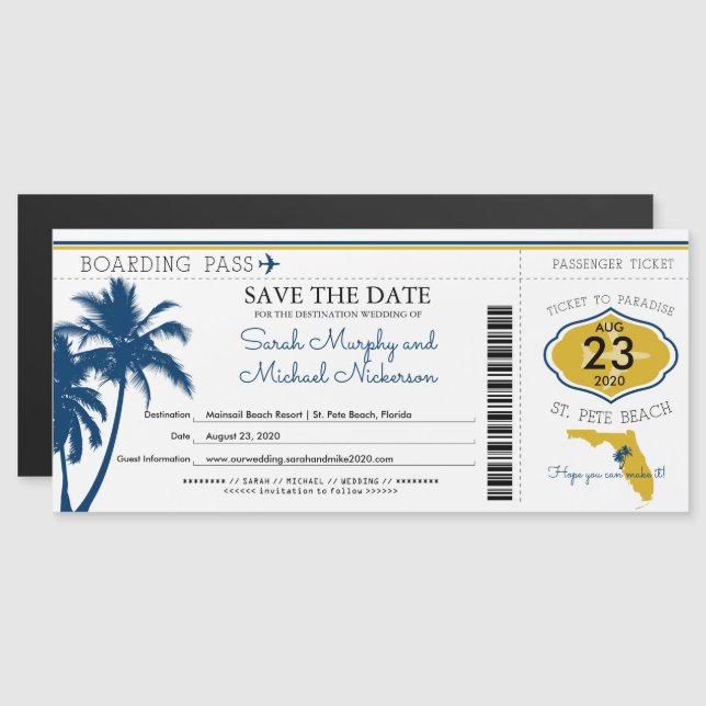 Florida Save the Date Boarding Pass Magneteinladung (Vorne/Hinten)