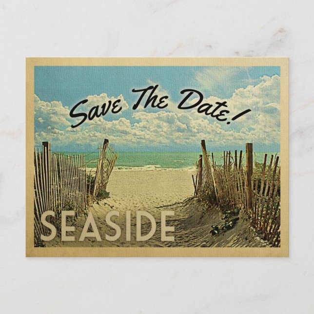 Florida Save the Date Vintag Strand Ankündigungspostkarte (Vorderseite)