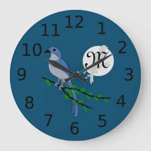Florida Scrub Jay Monogram Crest Große Wanduhr