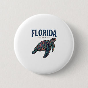 Florida-Seeschildkröte Vintage-Stich Grafik_1 Button