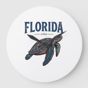 Florida-Seeschildkröte Vintage-Stich Grafik_1 Große Wanduhr