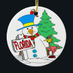 Florida Snowman Keramik Ornament<br><div class="desc">Comical Florida Snowman Flamingo</div>