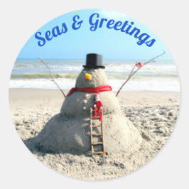 Florida Snowman w/Elf - Sandskulptur - Strand Runder Aufkleber