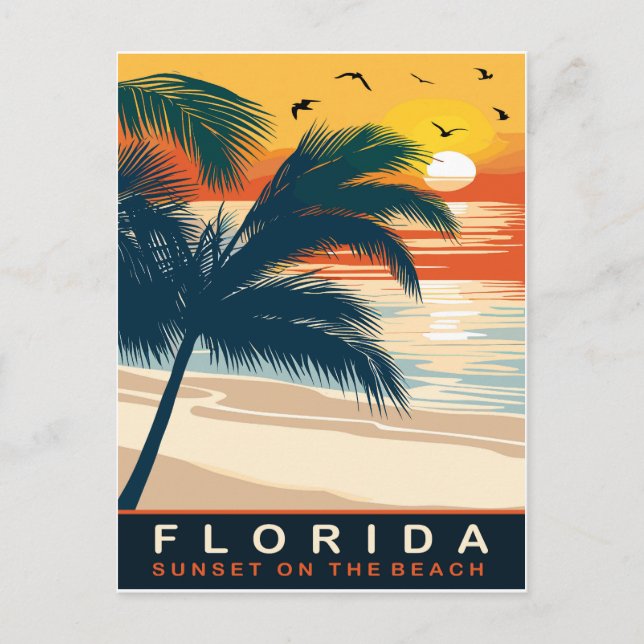 Florida, Sonnenuntergang am Strand, Reisen Postkarte (Vorderseite)