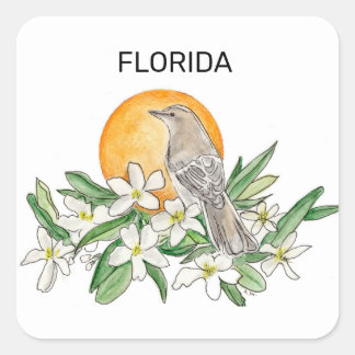 Florida Staat Bird und Blume Quadratischer Aufkleber