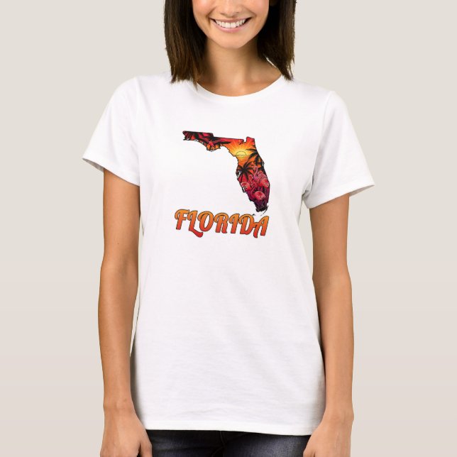 Florida Staat Kontur Palmen Bäume Tattoo Stil T-Shirt (Vorderseite)