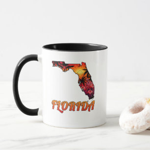 Florida Staat Kontur Palmen Bäume Tattoo Stil Tasse