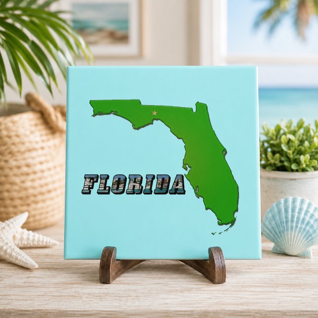 Florida Staat Map and Text Fliese (Florida State Map and Text Ceramic Tile)