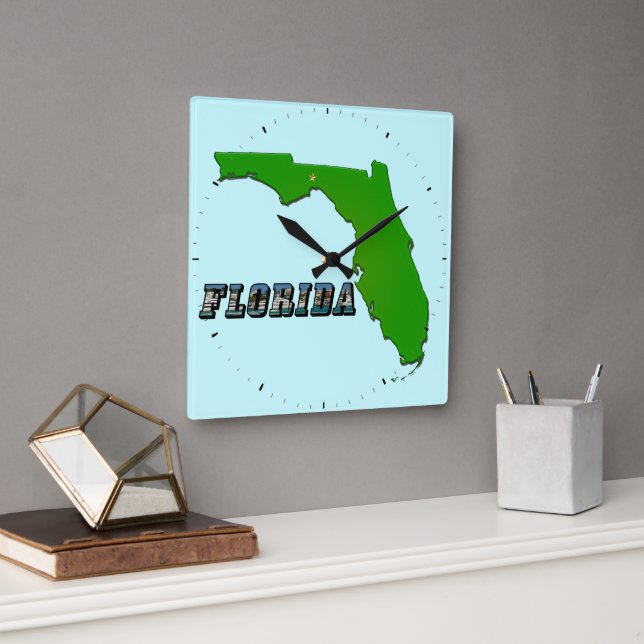 Florida Staat Map and Text Quadratische Wanduhr (Büro)