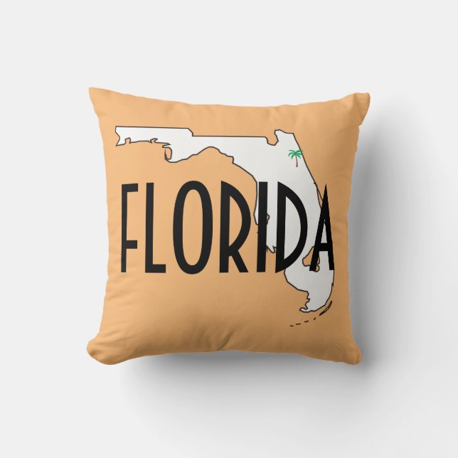 Florida Staat Map Palm Tree Typografie Orange Kissen (Vorderseite)