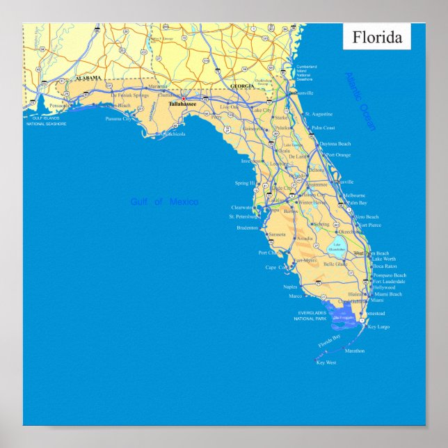 Florida Staat Map Poster (Vorne)