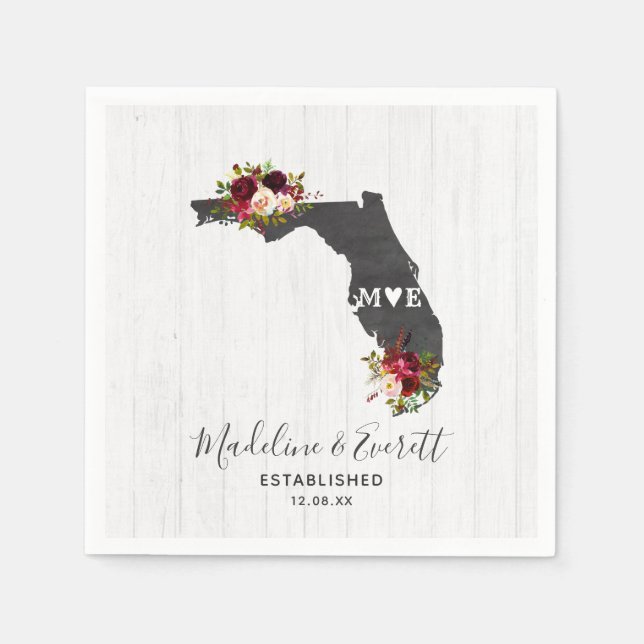 Florida Staat Rustic Wood Wedding Monogram Serviette (Vorderseite)