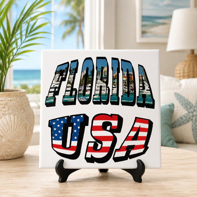 Florida-Staat und USA-Flaggentext Fliese (Florida State and USA Flag Text Tile)