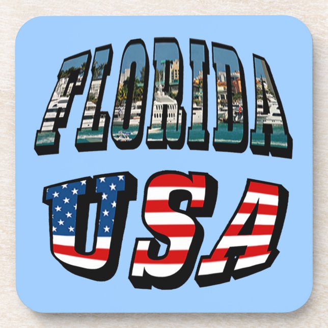 Florida-Staat und USA-Flaggentext Getränkeuntersetzer (Vorderseite)