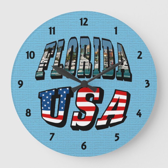 Florida-Staat und USA-Flaggentext Große Wanduhr (Vorderseite)
