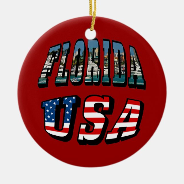 Florida-Staat und USA-Flaggentext Keramik Ornament (Vorne)