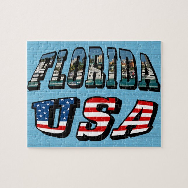 Florida-Staat und USA-Flaggentext Puzzle (Horizontal)