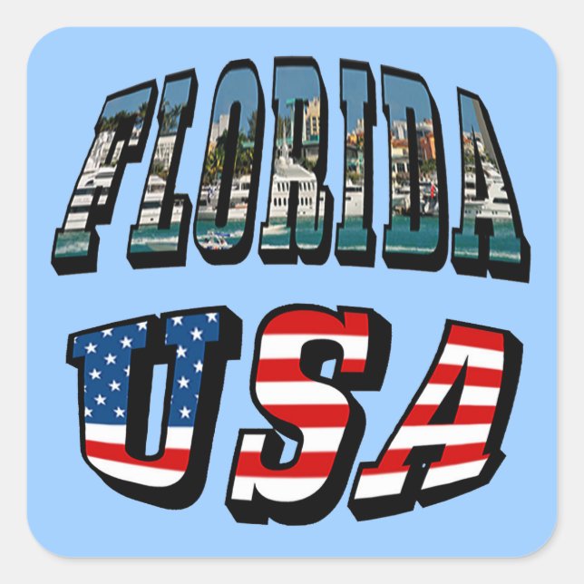Florida-Staat und USA-Flaggentext Quadratischer Aufkleber (Vorderseite)
