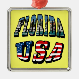 Florida-Staat und USA-Flaggentext Silbernes Ornament