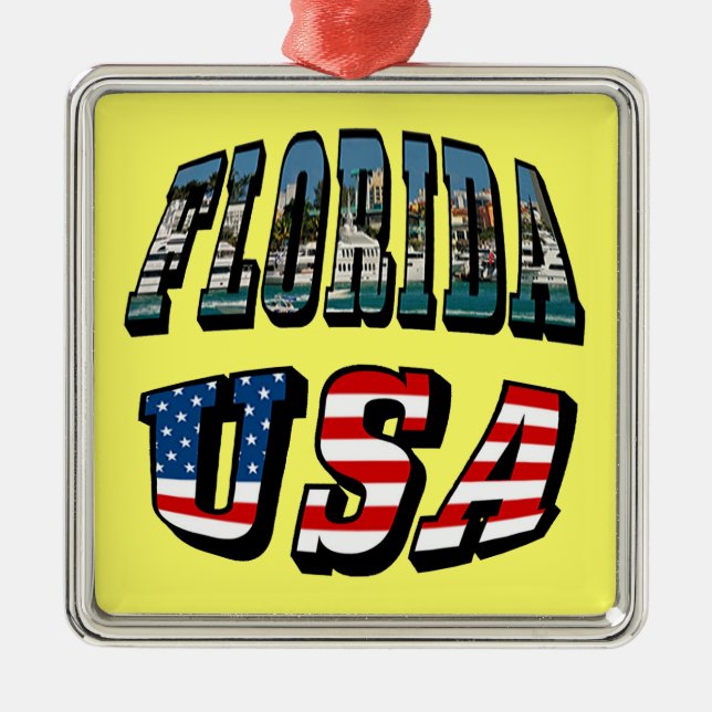 Florida-Staat und USA-Flaggentext Silbernes Ornament (Vorne)