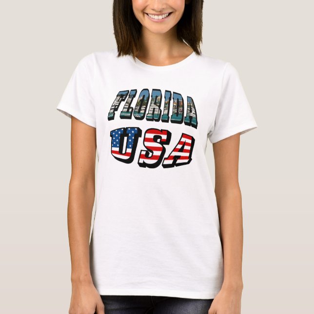 Florida-Staat und USA-Flaggentext T-Shirt (Vorderseite)