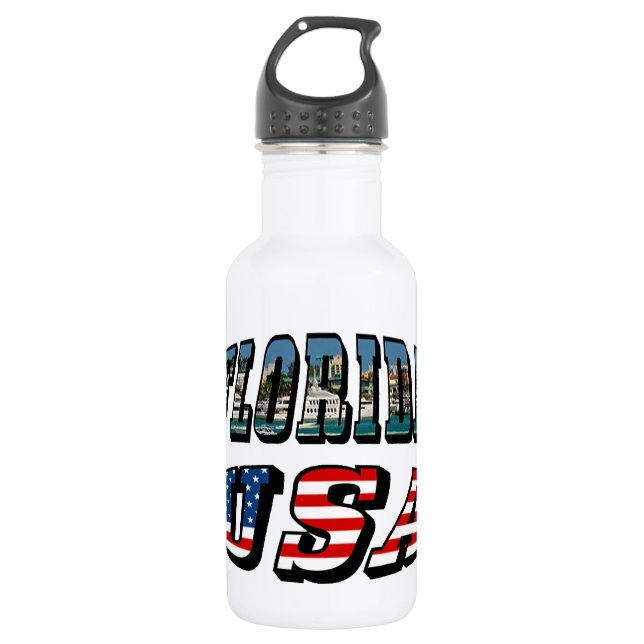 Florida-Staat und USA-Flaggentext Trinkflasche (Vorderseite)