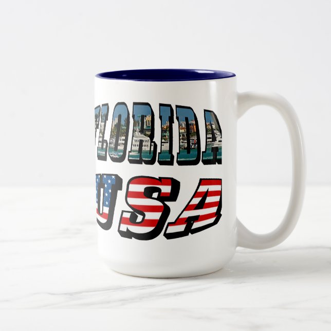 Florida-Staat und USA-Flaggentext Zweifarbige Tasse (Rechts)
