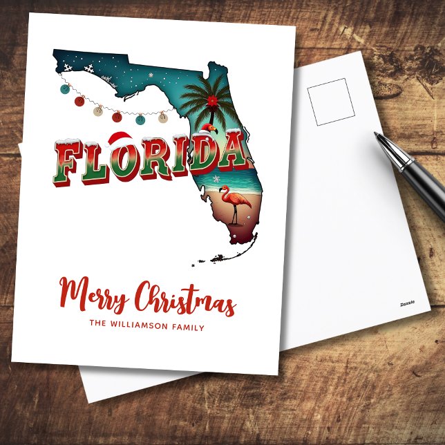 Florida Staat Weihnachtskarte Feiertagspostkarte (Personalize greeting and Family name,  reverse is blank for handwritten message)