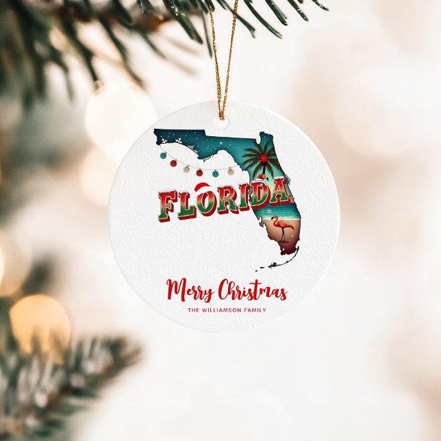 Florida Staat Weihnachtskarte Keramik Ornament (Edit text and Family Name.  Matching items in colleciton.)