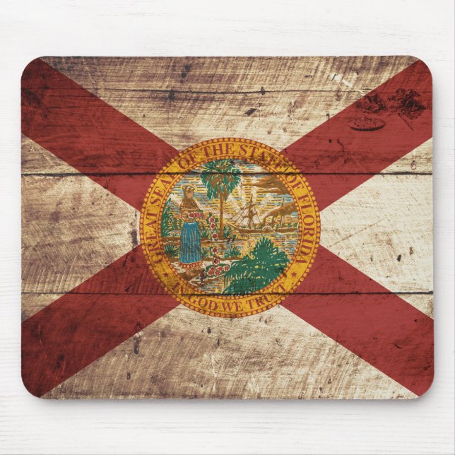 Florida-Staats-Flagge auf altem hölzernem Korn Mousepad (Vorne)