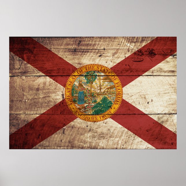 Florida Staatsflagge auf Altholzkorn Poster (Vorne)