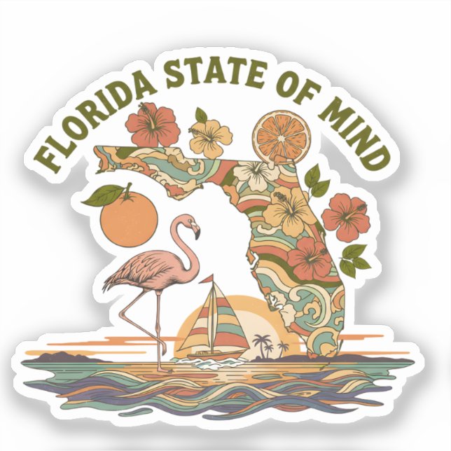 Florida State of Mind Retro Flamingo Segelboot Ges Aufkleber (Vorderseite)