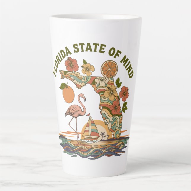 Florida State of Mind Retro Flamingo Segelboot Ges Milchtasse (Vorderseite)