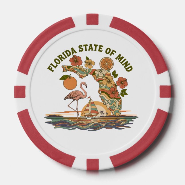 Florida State of Mind Retro Flamingo Segelboot Ges Pokerchips (Vorderseite)