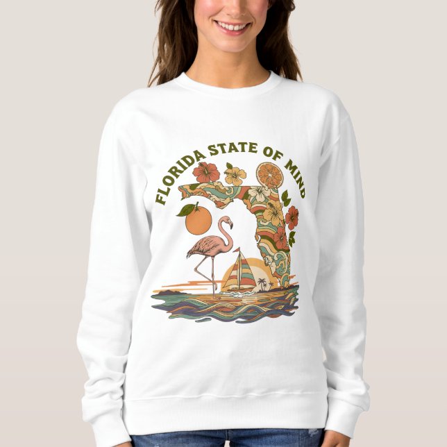 Florida State of Mind Retro Flamingo Segelboot Ges Sweatshirt (Vorderseite)