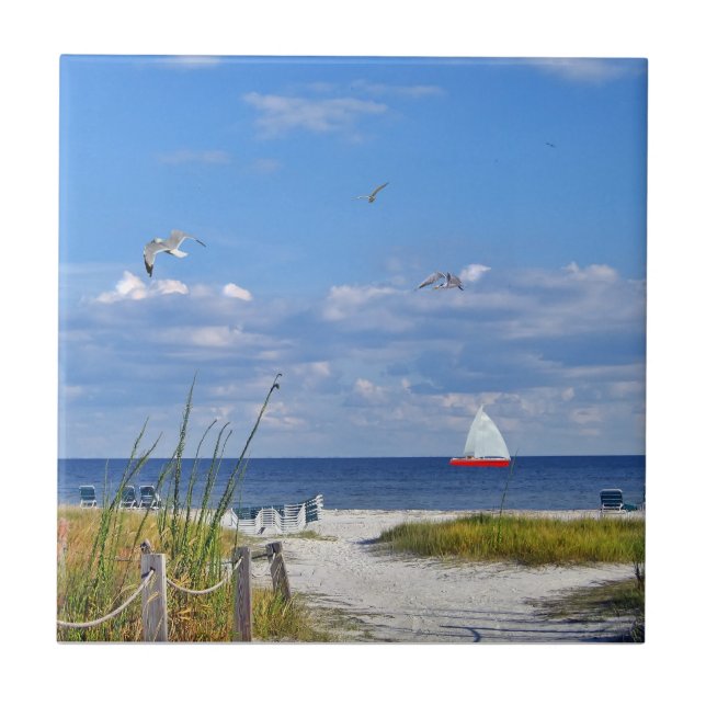 Florida-Strand mit Segelboot-Fliese Fliese (Vorderseite)